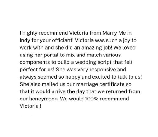 Victoria's Small Wedding Review Marry Me In Indy Reviews